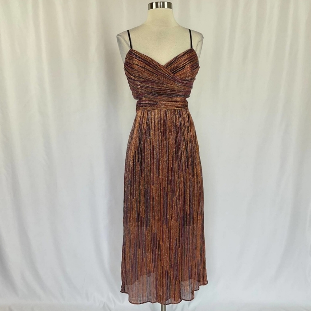 Aidan Mattox Women's Cocktail Dress Size 10 Metallic Copper Brown Chiffon A-Line